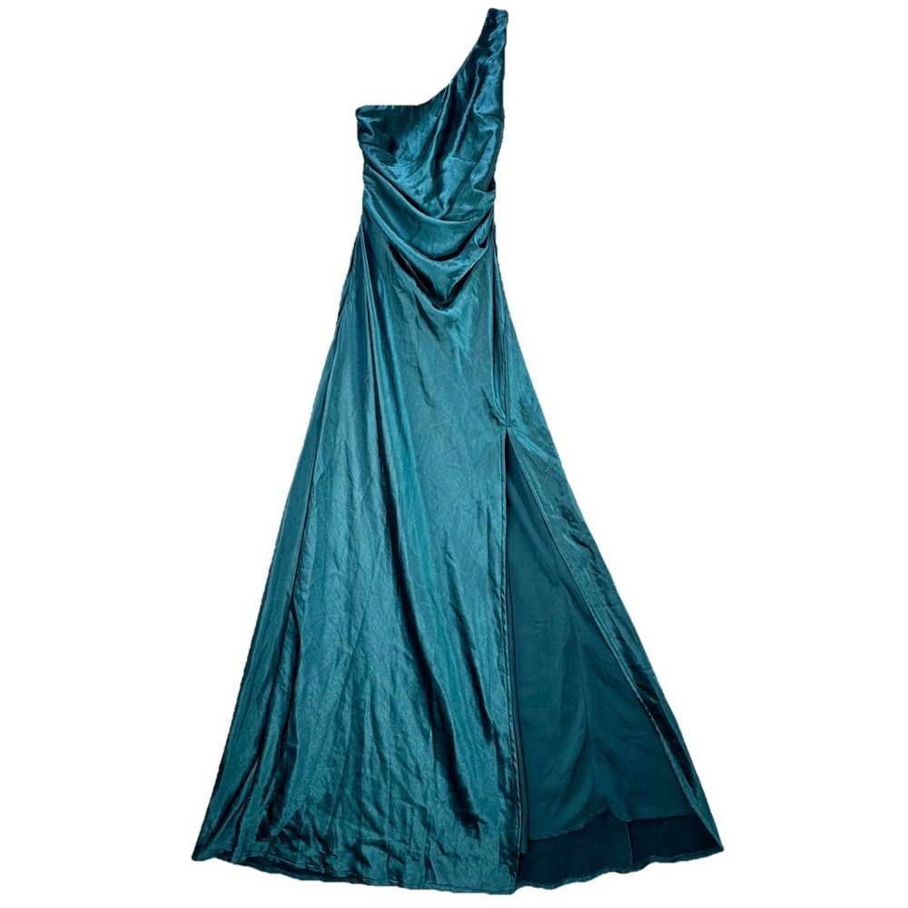 NEW Wedding Parlour By Hello Molly Teal One Shoulder Side Slit Maxi Dress XS